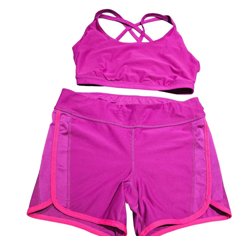 Xersion Pink Activewear Set With Sports Bra & Shorts Crisscross Back Medium M 10